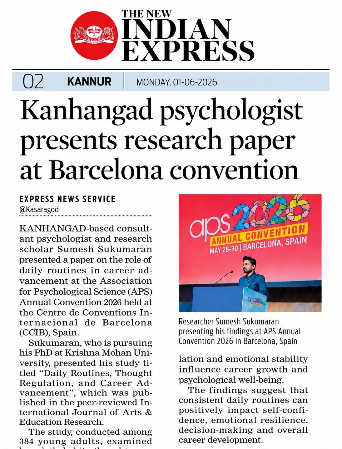 The New Indian Express feature on Sumesh Sukumaran